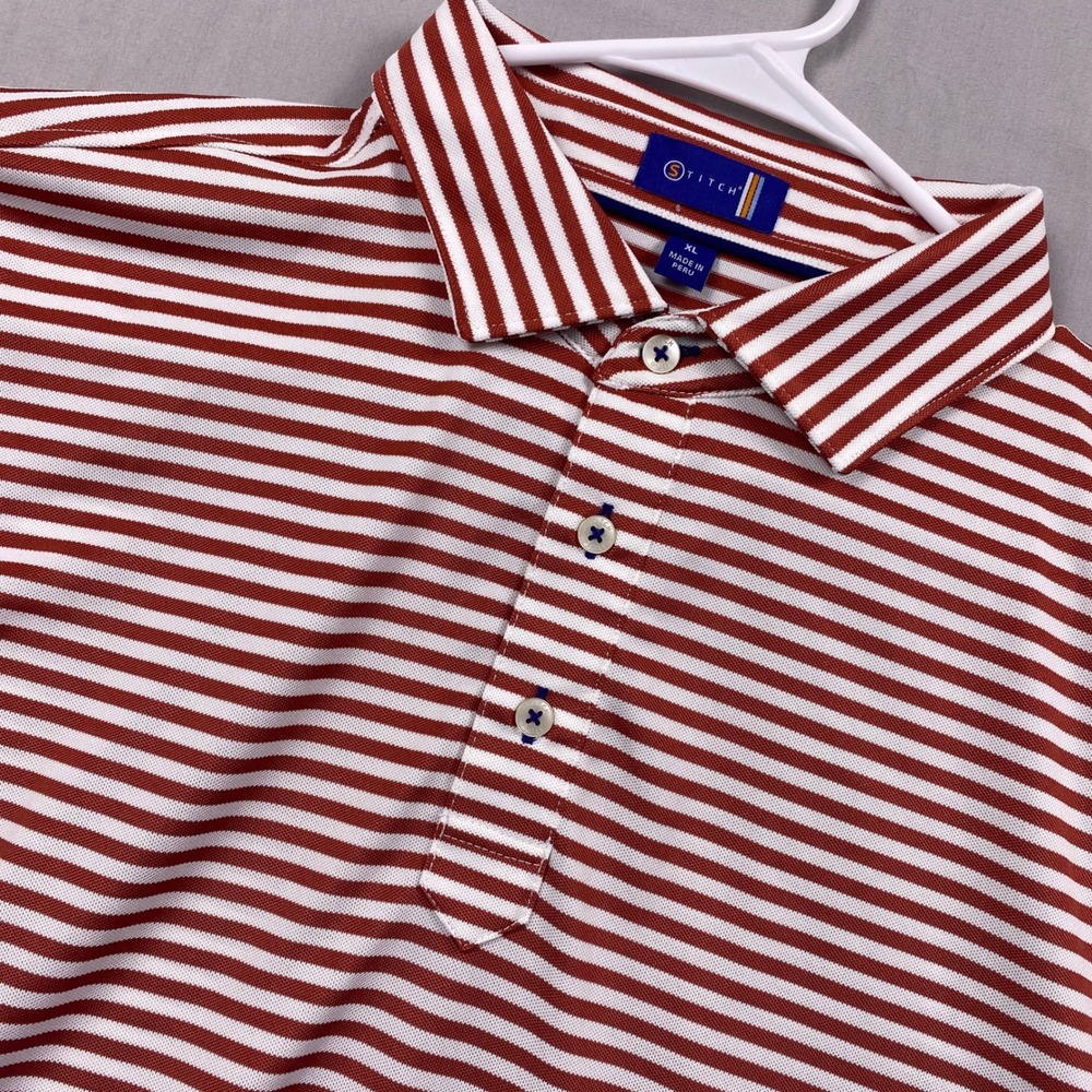 Stitch Golf Polo Shirt Mens XL Red White Striped Stretch Martin Marietta